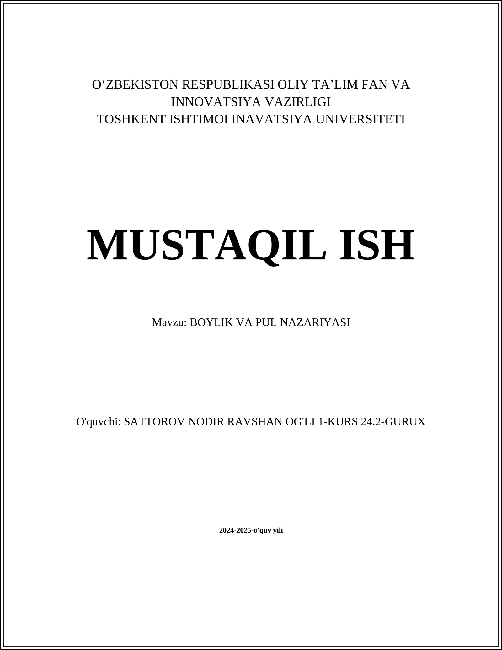 BOYLIK VA PUL NAZARIYASI