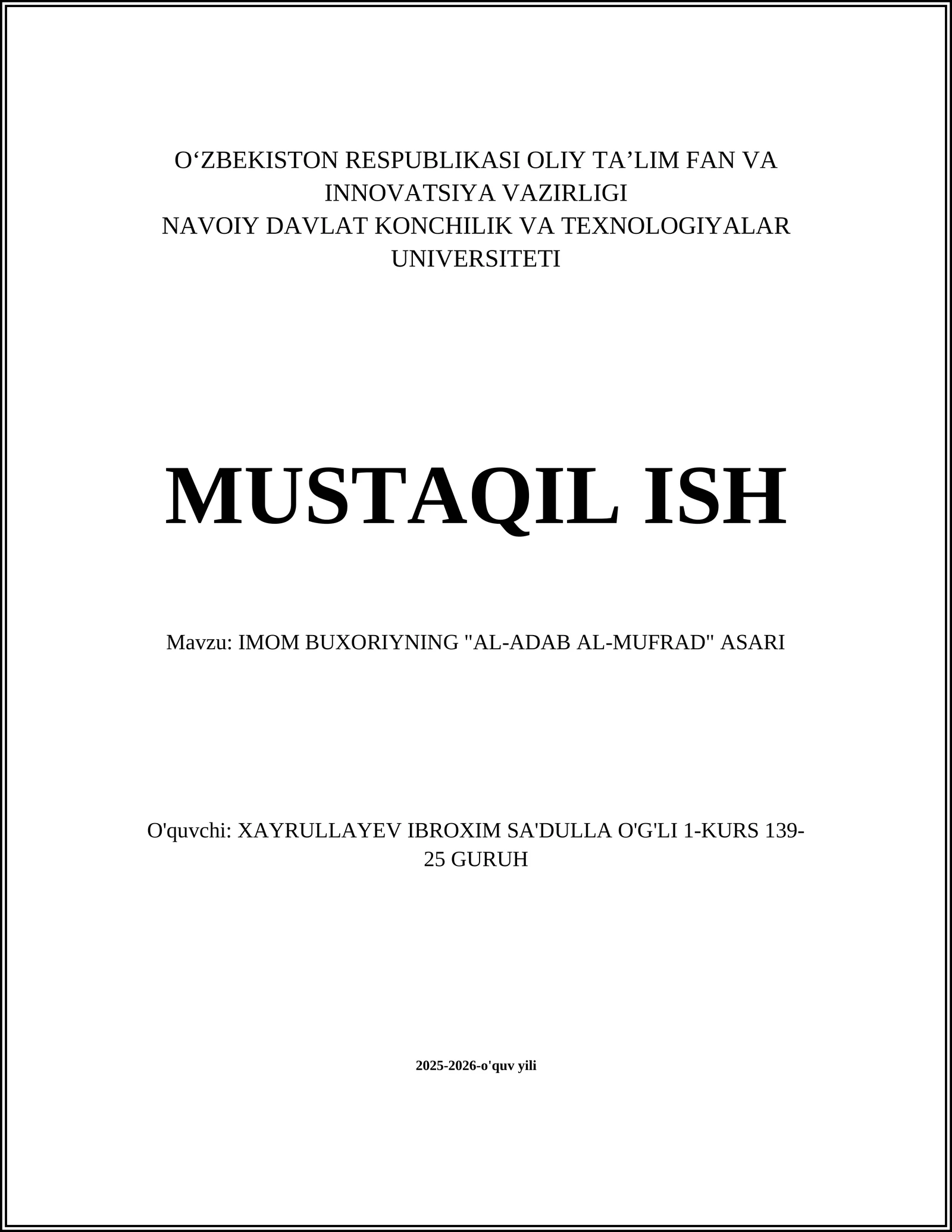 "AL-ADAB AL-MUFRAD" ASARI