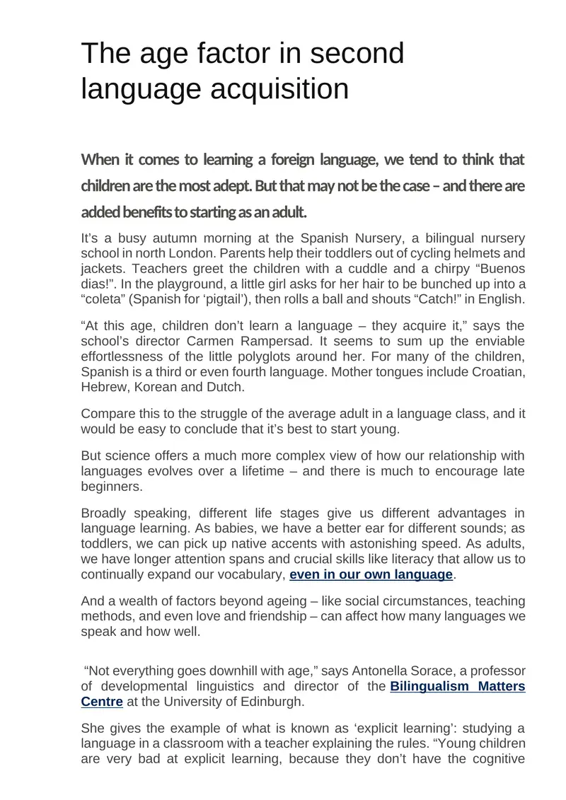 The age factor in second language acquisition