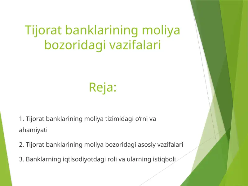 Tijorat banklarining moliya bozoridagi vazifalari