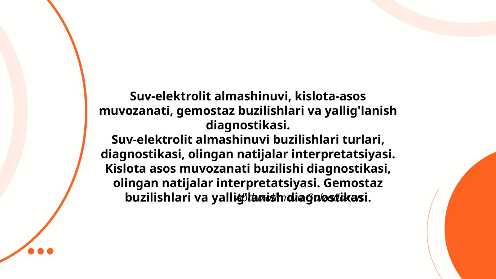 Suv-elektrolit almashinuvi va gemostaz buzilishlari