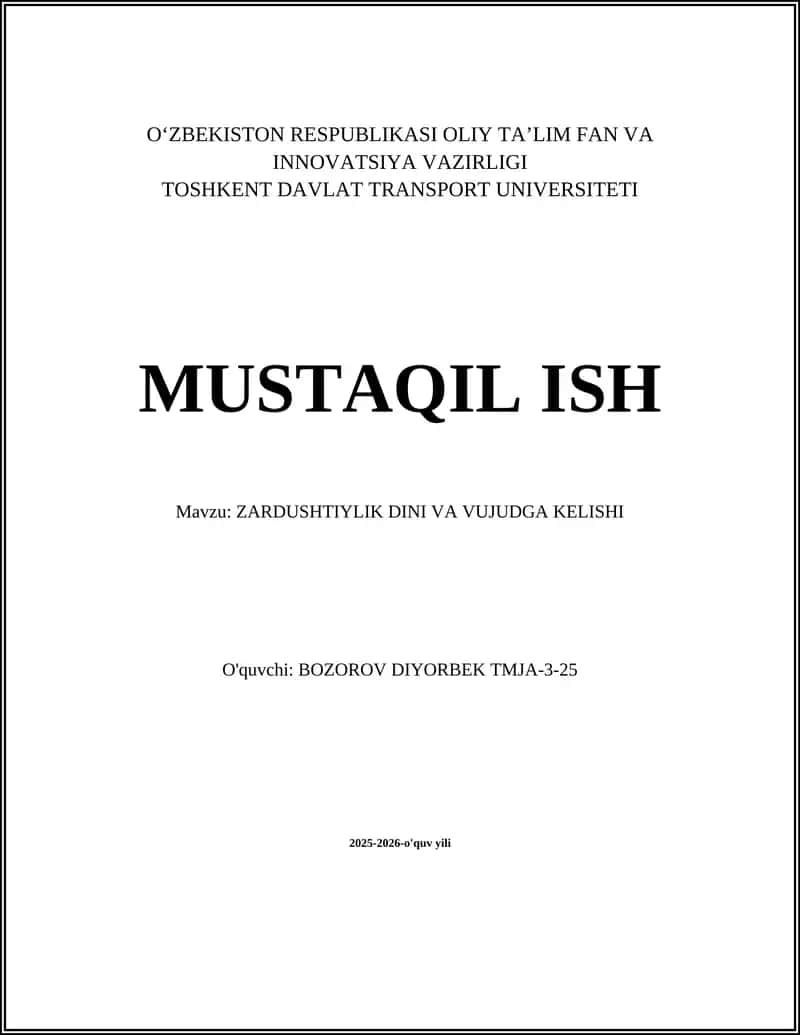 ZARDUSHTIYLIK DINI VA VUJUDGA KELISHI
