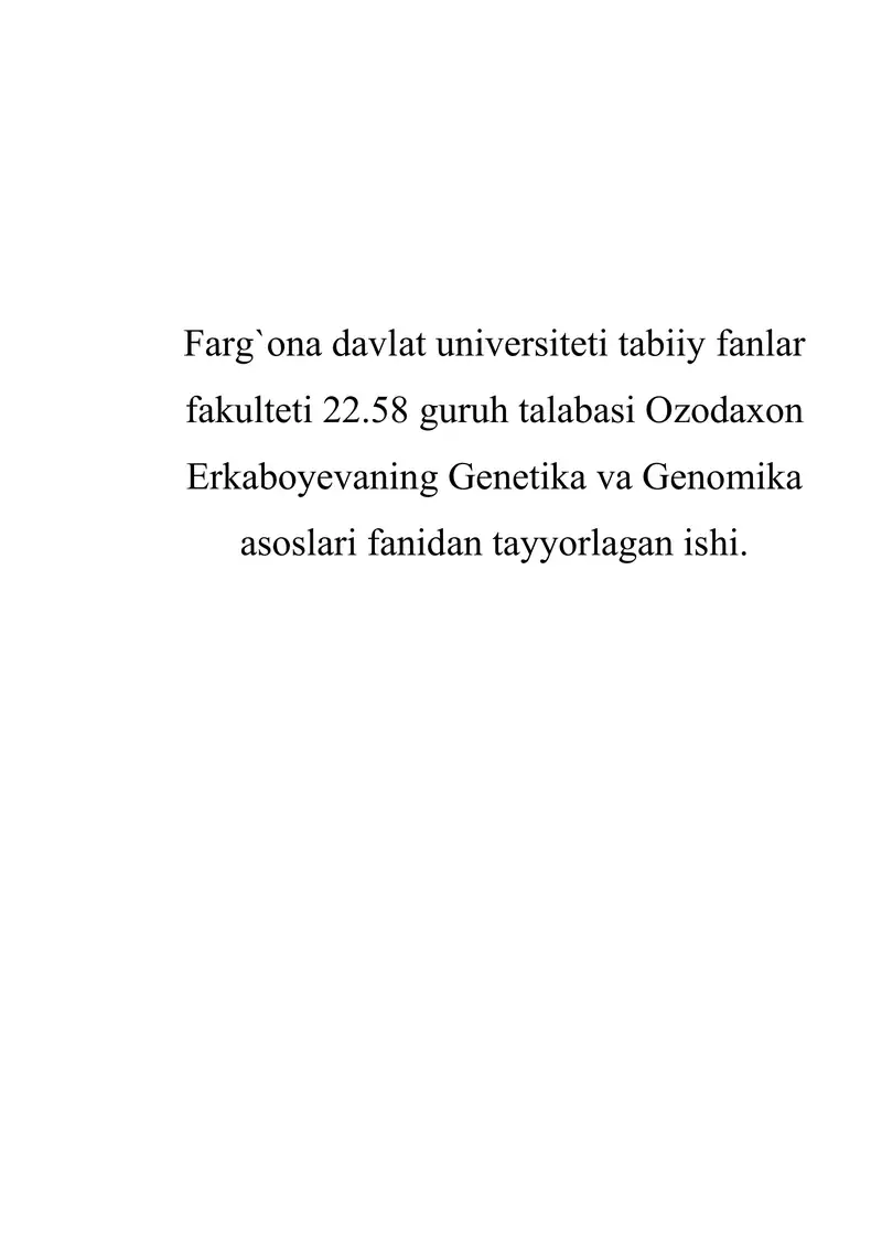 Genetika va genomika fanidan tayyorlangan konseptual jadval