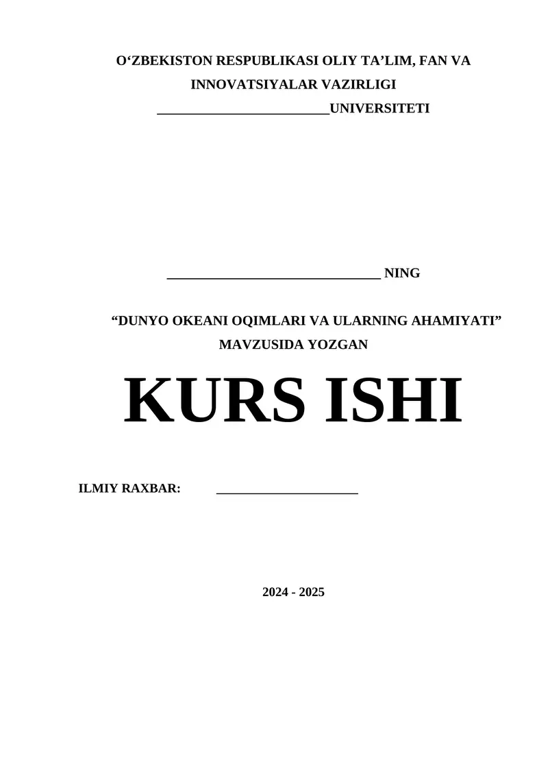 DUNYO OKEANI OQIMLARI VA ULARNING AHAMIYATI