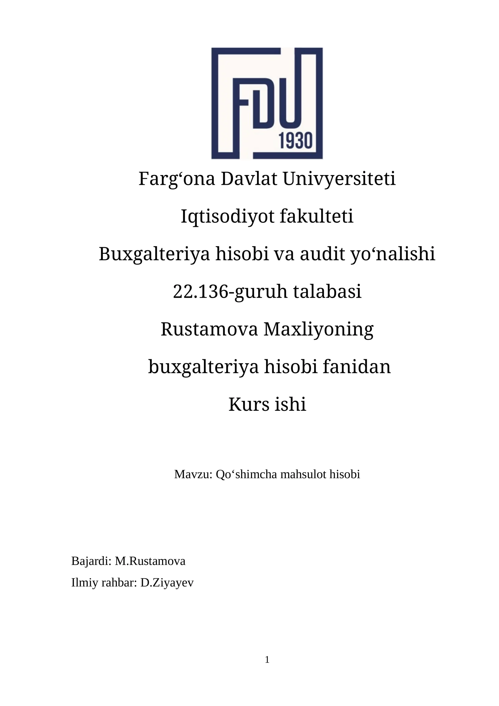 Qoʻshimcha mahsulot hisobi kur ishi