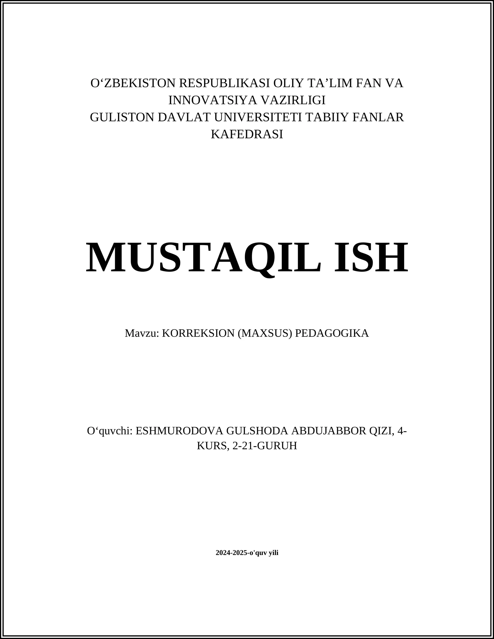 KORREKSION (MAXSUS) PEDAGOGIKA