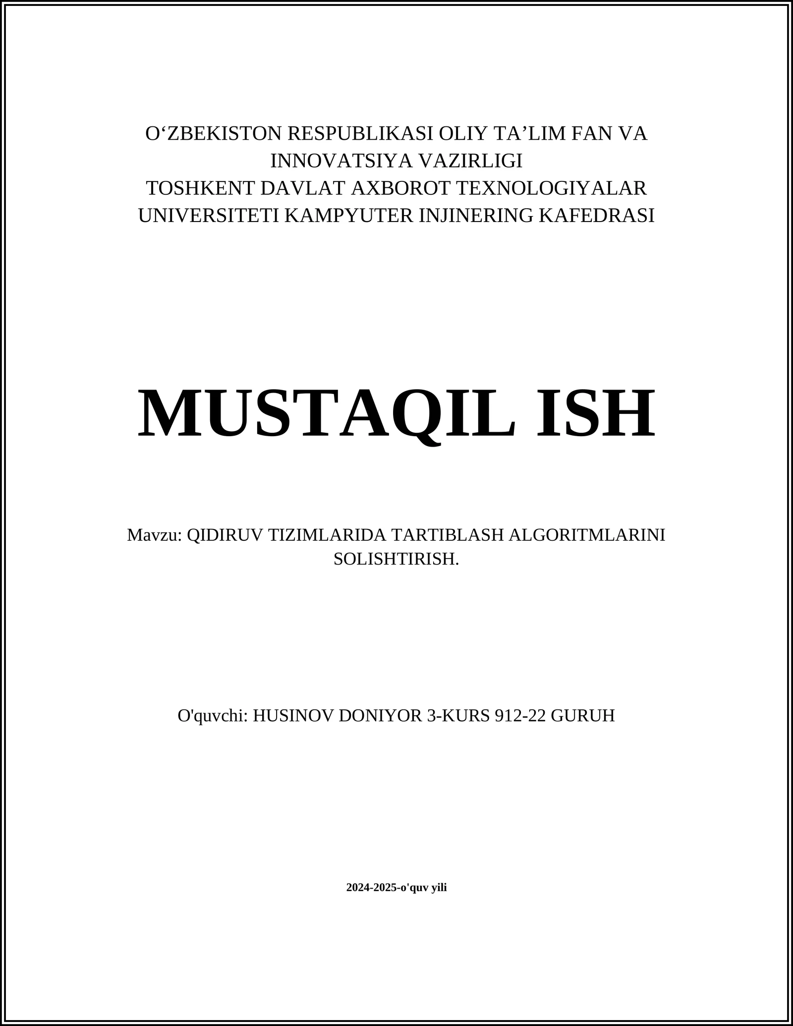 QIDIRUV TIZIMLARIDA TARTIBLASH ALGORITMLARINI SOLISHTIRISH