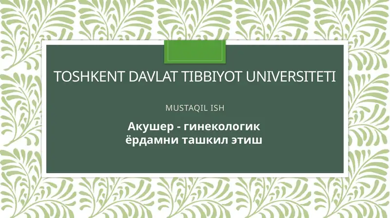 Akusher - ginekologik yordamni tashkil etish