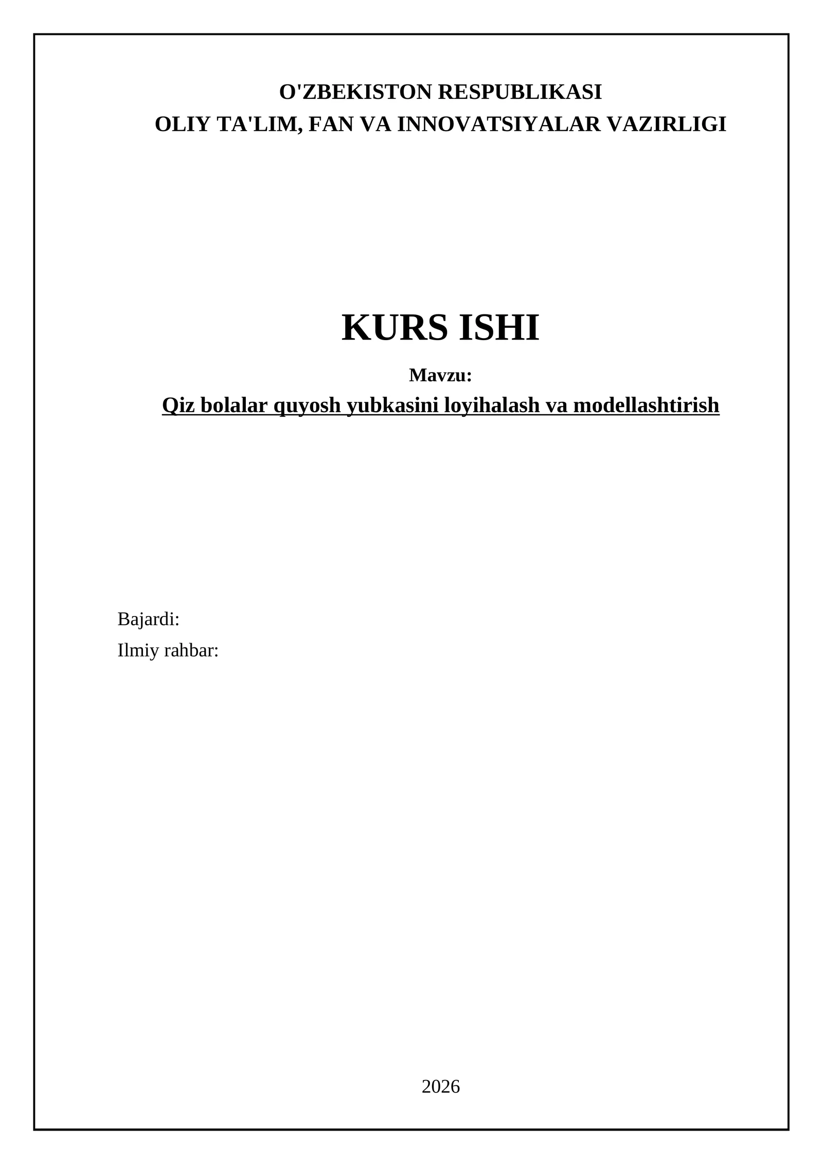 Qiz bolalar quyosh yubkasini loyihalash va modellashtirish