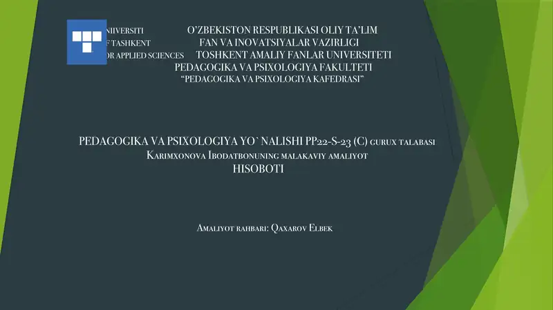 Karimxonova Ibodatbonuning Malakaviy Amaliyoti
