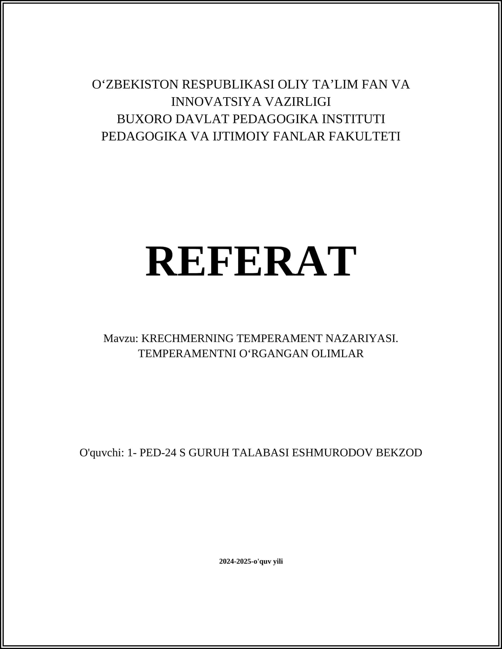 Krechmerning temperament nazariyasi