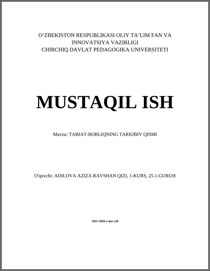 TABIAT-BORLIQNING TARKIBIY QISMI