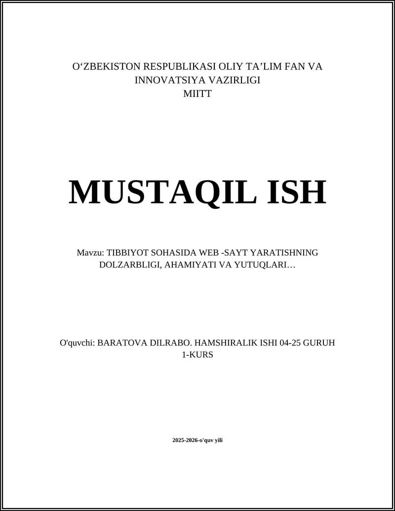 Tibbiyot sohasida web-sayt yaratish