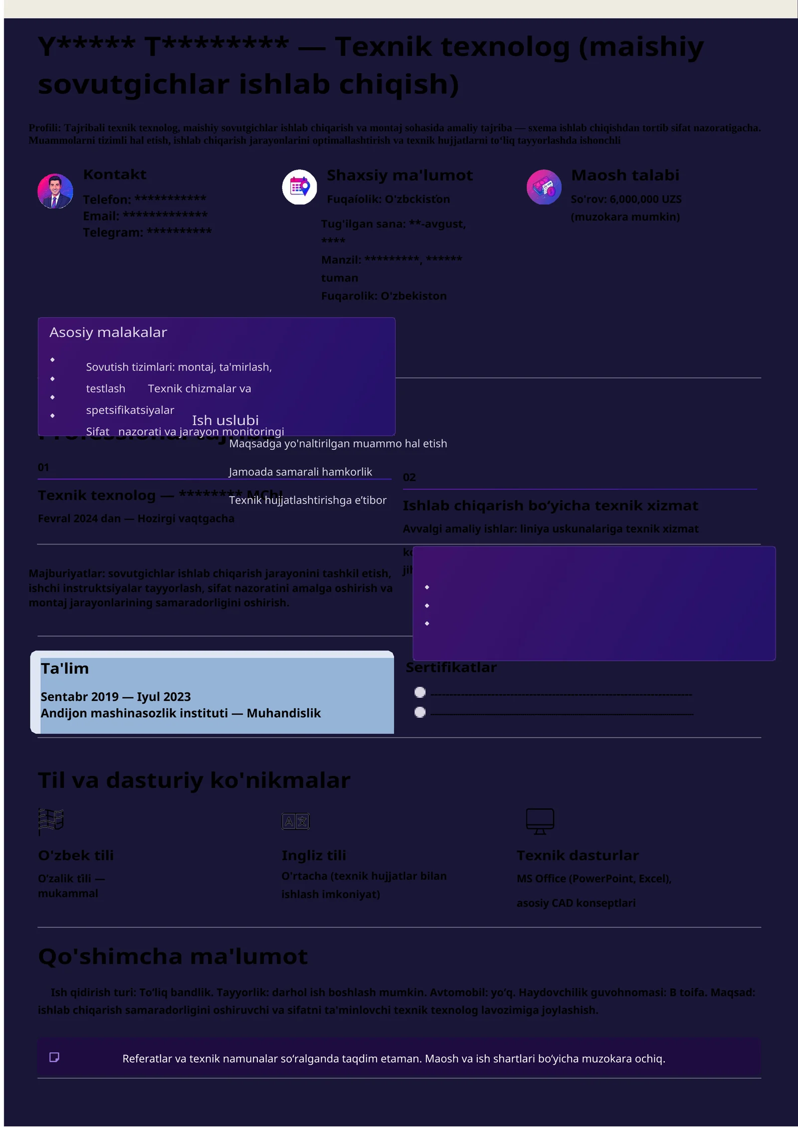 Resume (CV) shablon