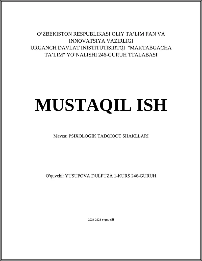 An'anaviy psixologik tadqiqot metodlari