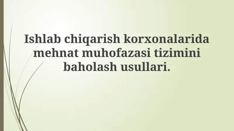 Mehnat muhofazasi tizimini baholash
