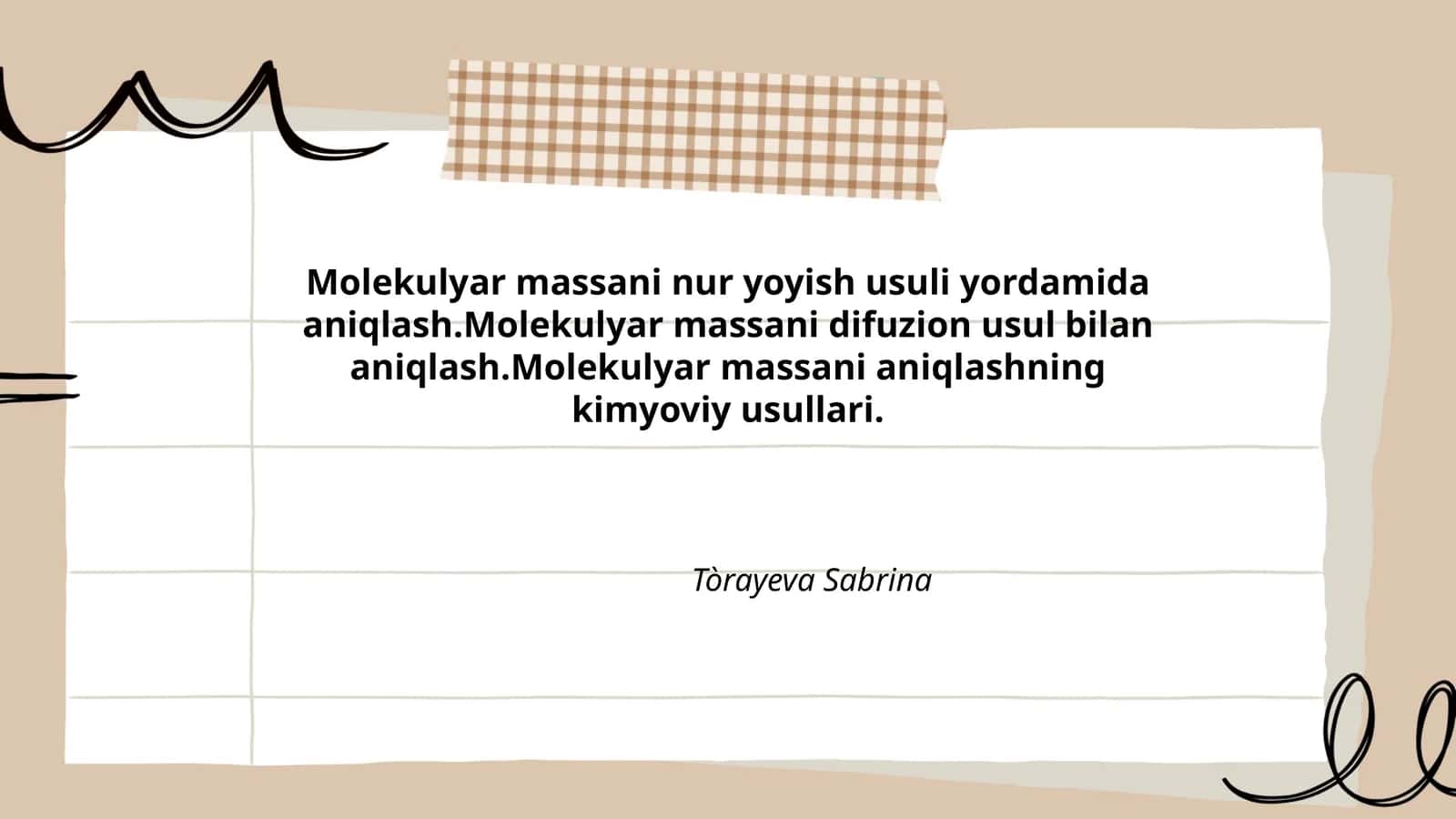 Molekulyar massani aniqlashning kimyoviy usullari