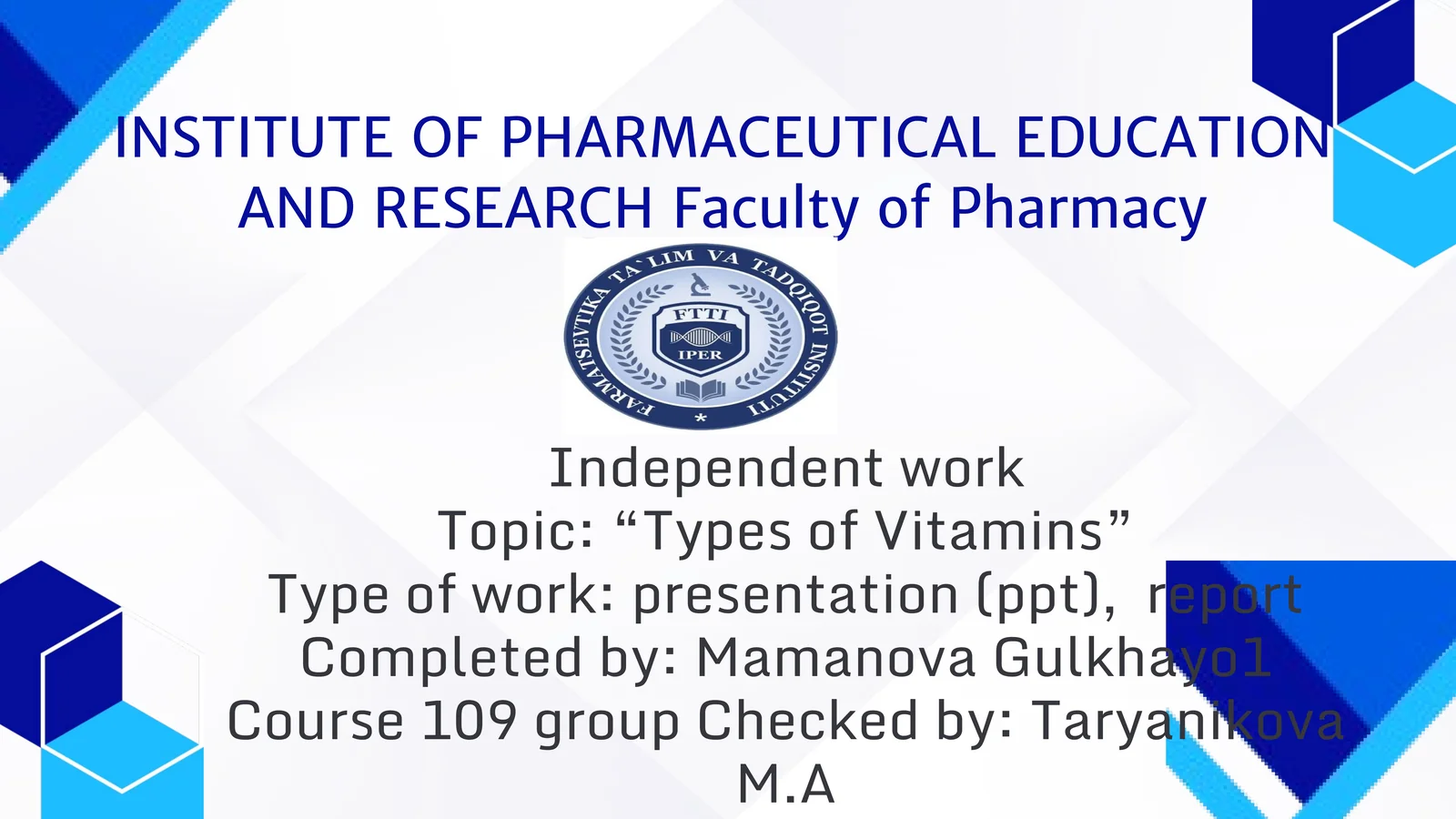 Types of Vitamins Presentation and Report