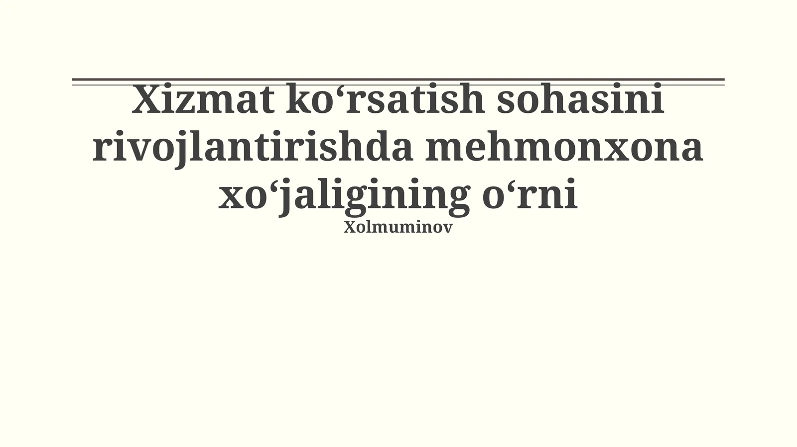 Mehmonxona xoʻjaligining oʻrni