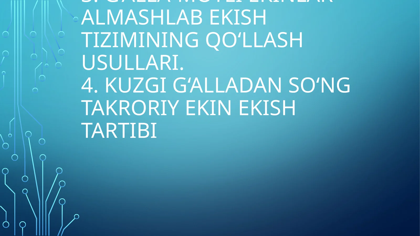 Tog’ oldi yarim sahro mintaqasi uchun tavsiya etilgan almashlab ekish tizimlari