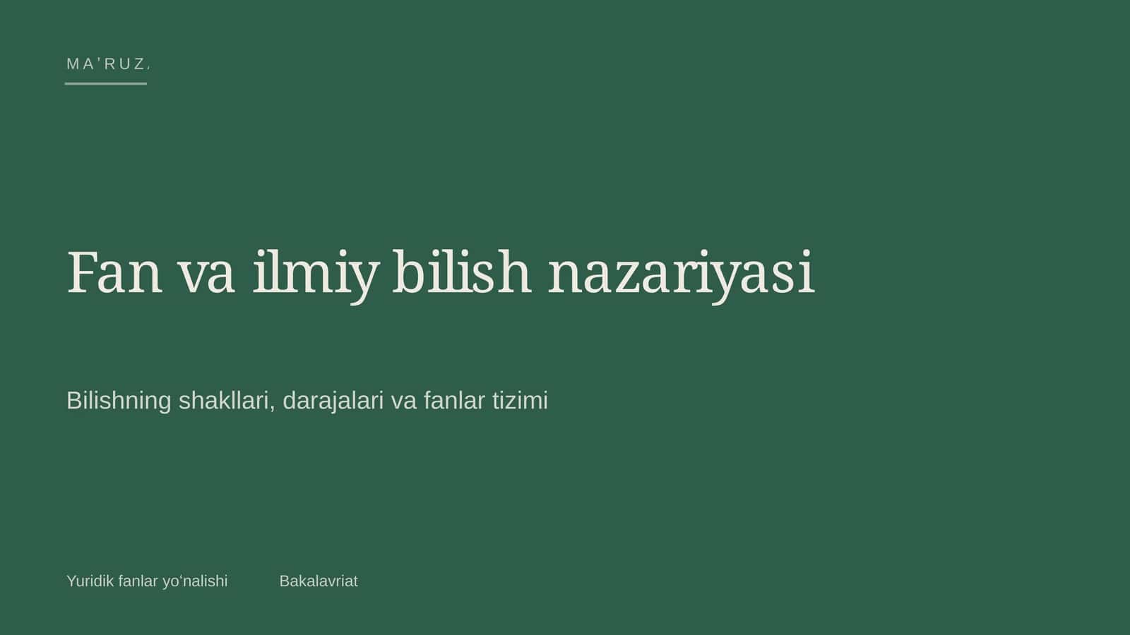 MAʼRUZA 1