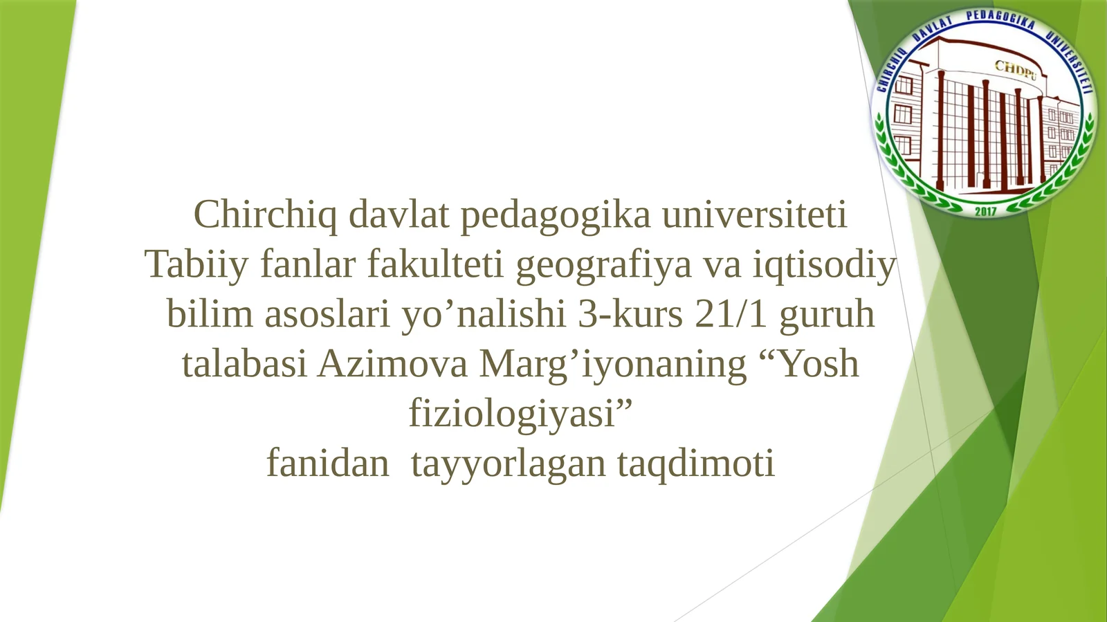 Yoshfiziologiyasi taqdimoti