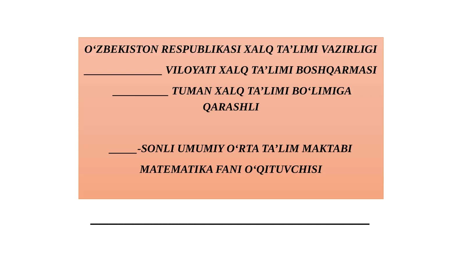 MATEMATIKA FANI O‘QITUVCHISI 9-SINF
