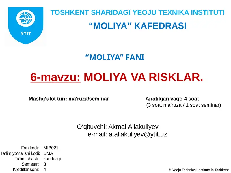 Moliya va risklar