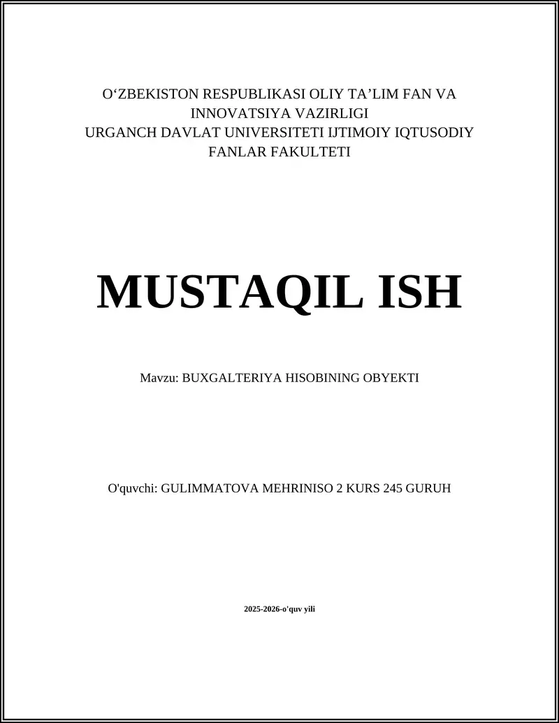 BUXGALTERIYA HISOBINING OBYEKTI
