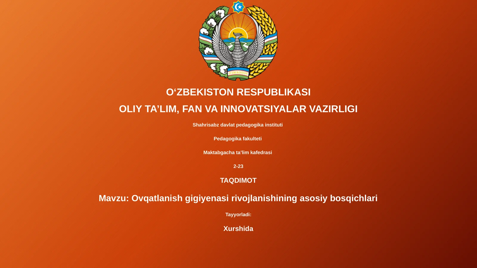 Ovqatlanish gigiyenasi rivojlanishining asosiy bosqichlari