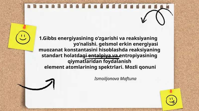 Gibbs energiyasining o’zgarishi va reaksiyaning yo’nalishi