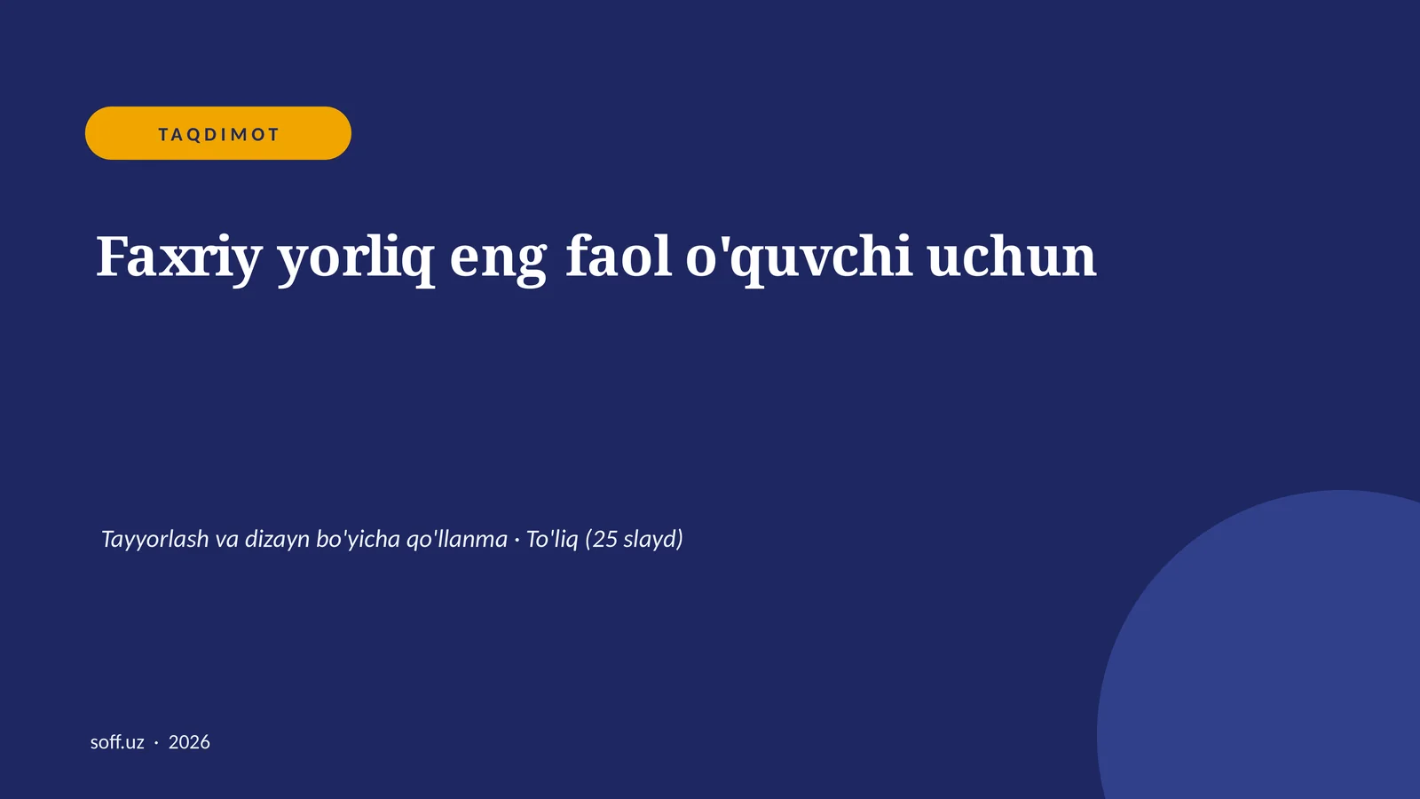Faxriy yorliq eng faol o'quvchi uchun