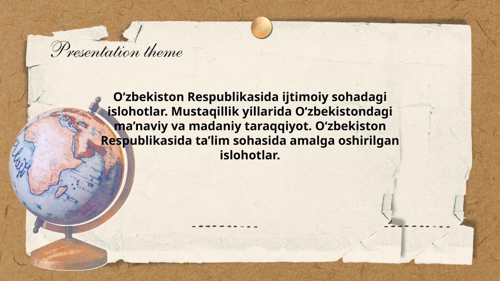 O‘zbekiston Respublikasida ijtimoiy sohadagi islohotlar. Mustaqillik yillarida O‘zbekistondagi ma’naviy va madaniy taraqqiyot. O‘zbekiston Respublikasida ta’lim sohasida amalga oshirilgan islohotlar