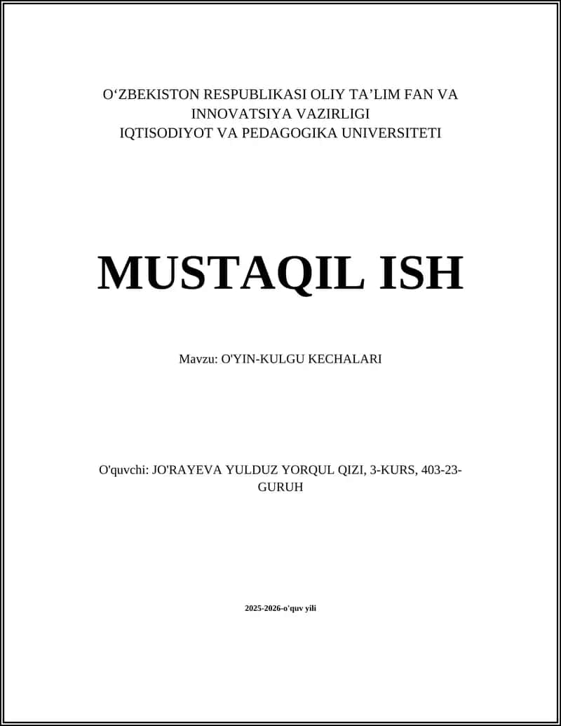 O'YIN-KULGU KECHALARI