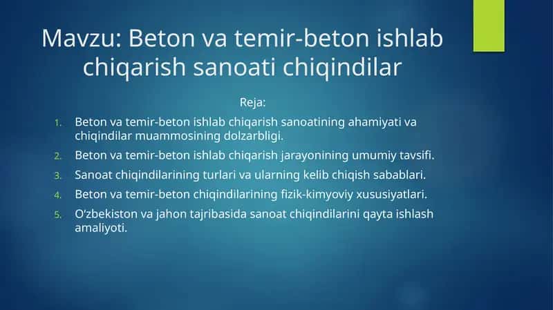 Beton va temir-beton ishlab chiqarish sanoati chiqindilar
