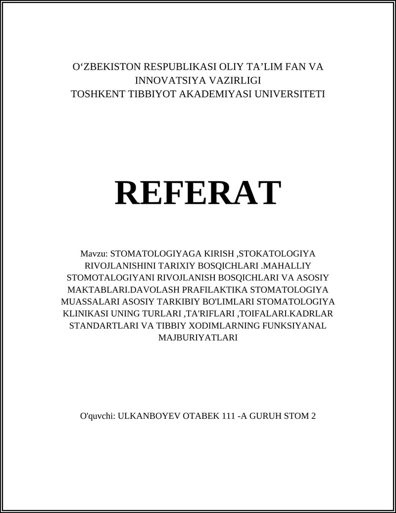 Stomatologiya Referat