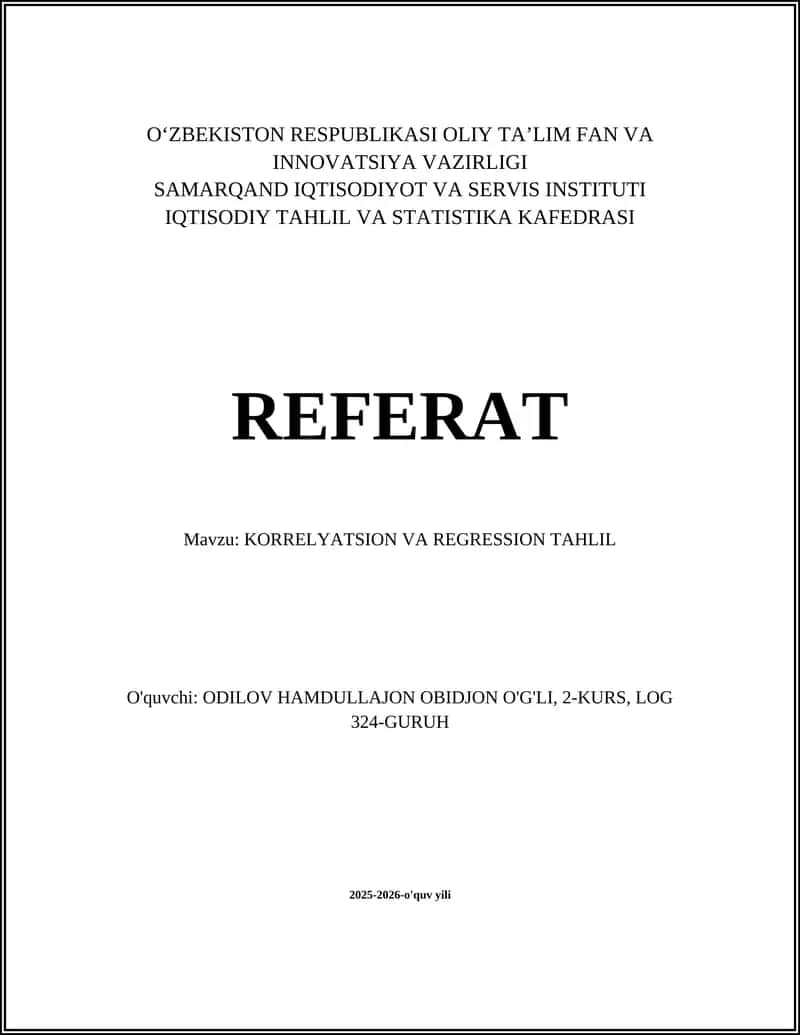 KORRELYATSION VA REGRESSION TAHLIL