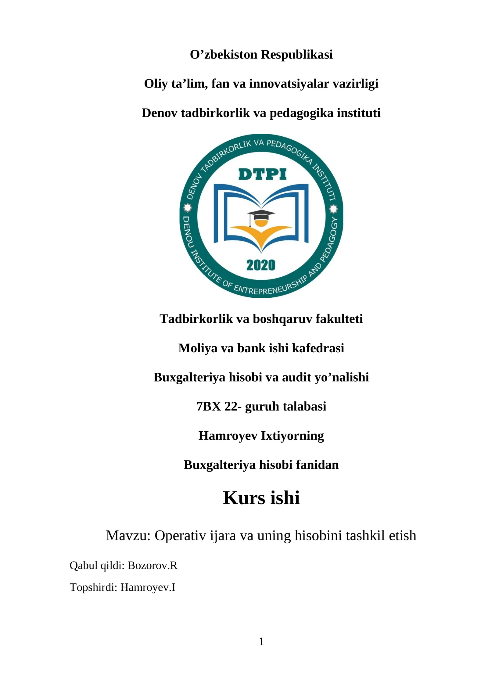 Operativ ijara va uning hisobini tashkil etish