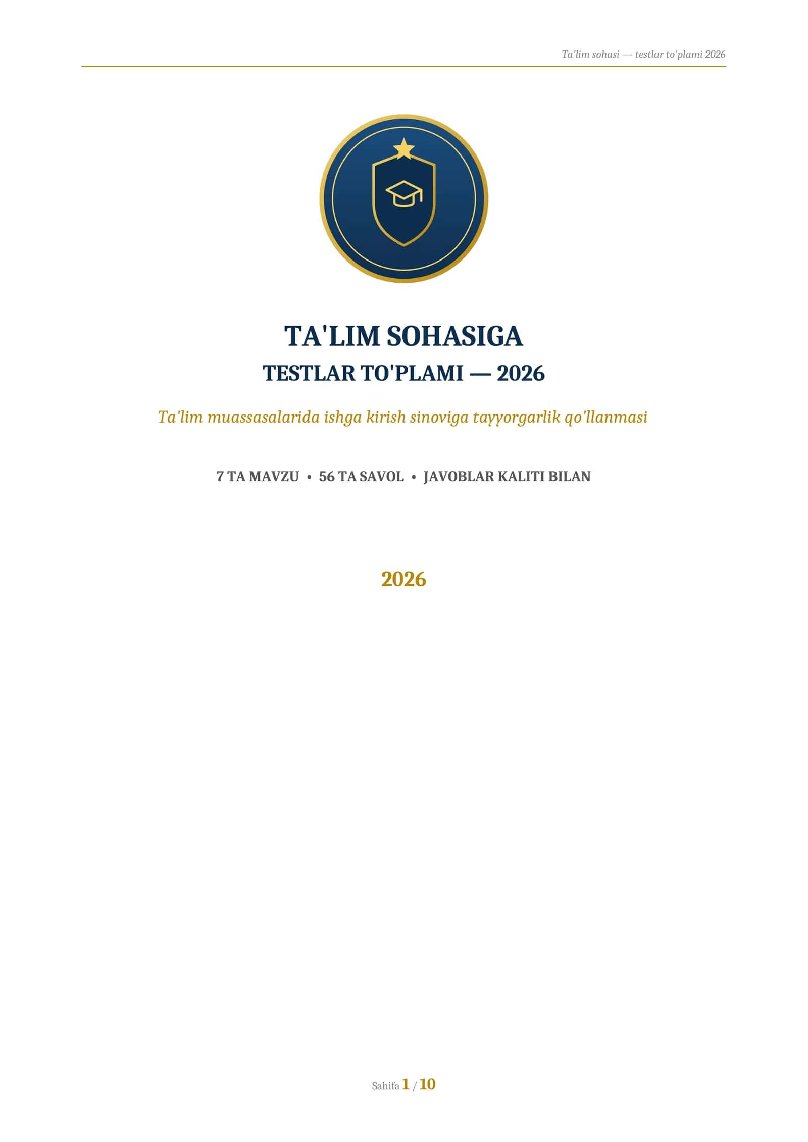 Taʼlim sohasi testlari