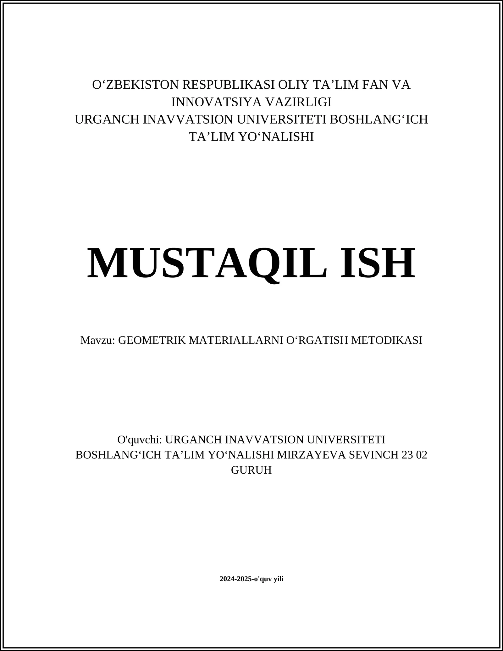 GEOMETRIK MATERIALLARNI OʻRGATISH METODIKASI