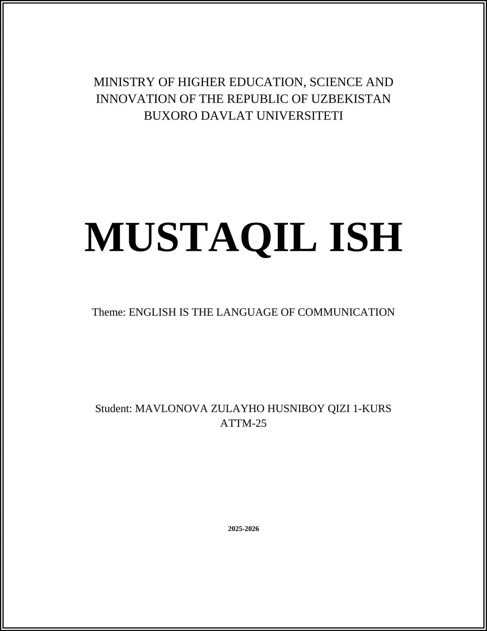 English as the Language of Communication