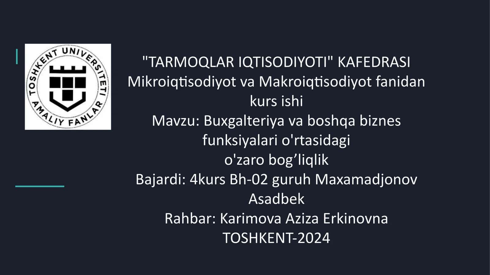 Tarmoqlar Iqtisodiyoti Kafedrasi