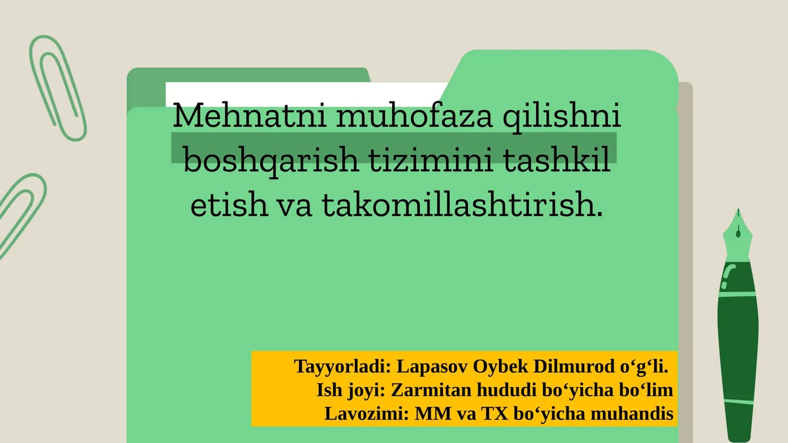Mehnatni muhofaza qilishni boshqarish tizimi