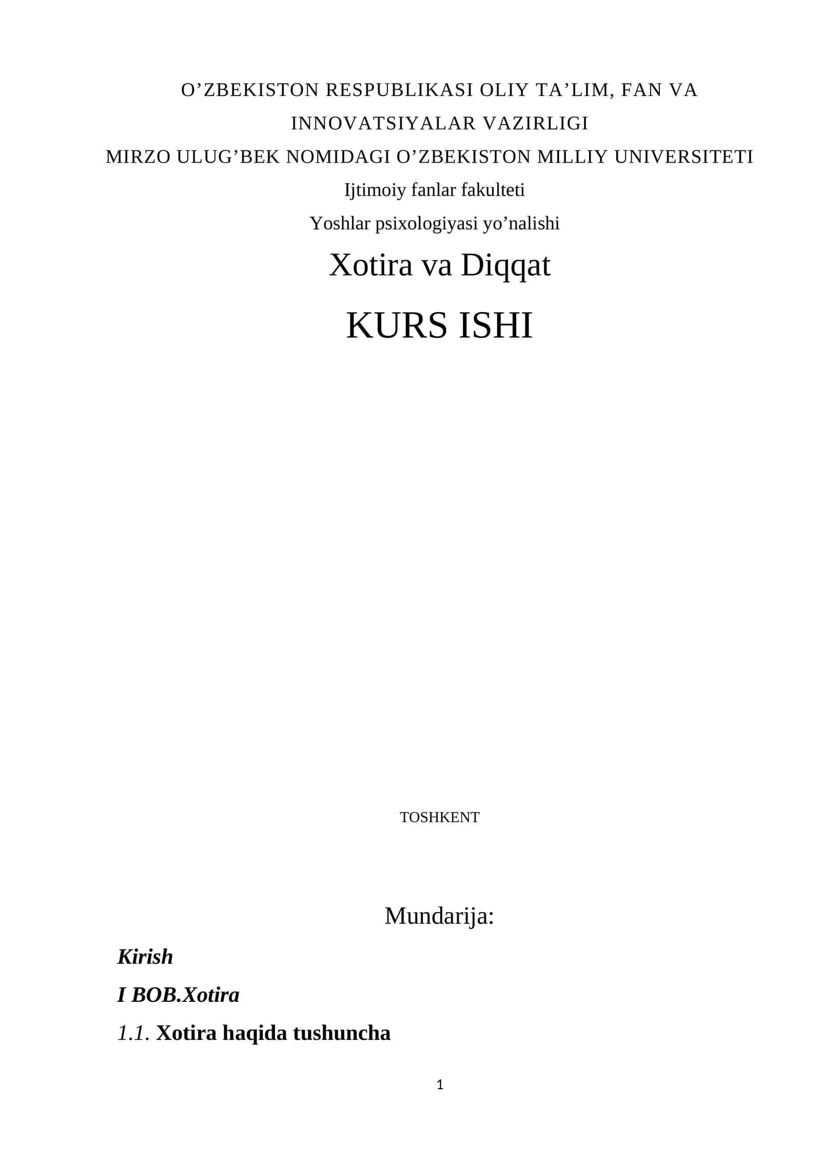 Kurs ishi mavzusining dolzarbligi va zarurati