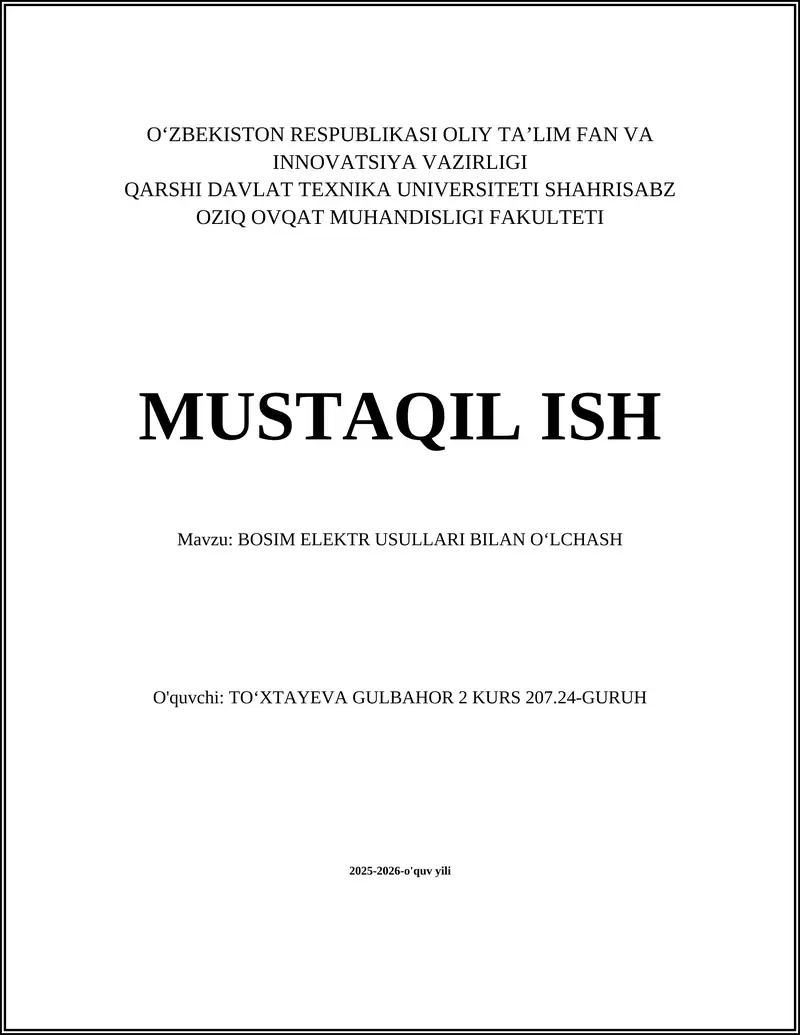 Bosim elektr usullari bilan o'lchash