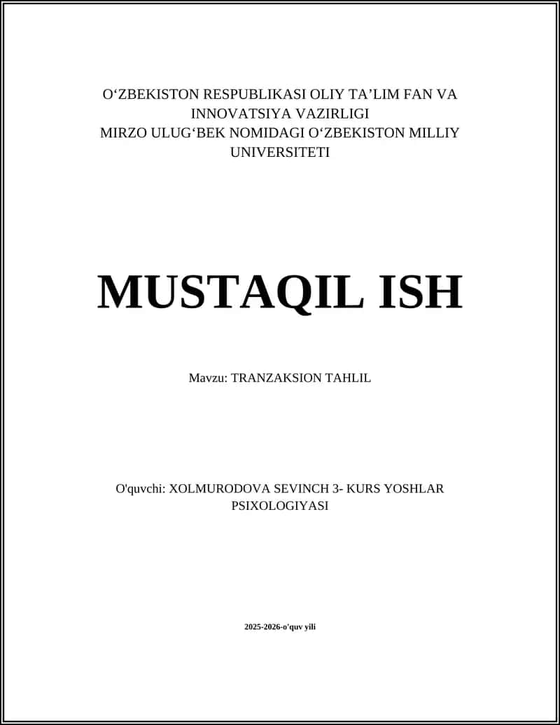 TRANZAKSION TAHLIL