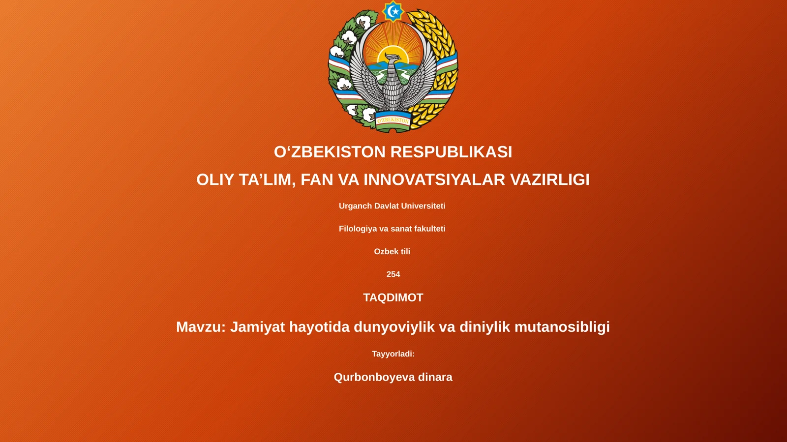 Jamiyat hayotida dunyoviylik va diniylik mutanosibligi