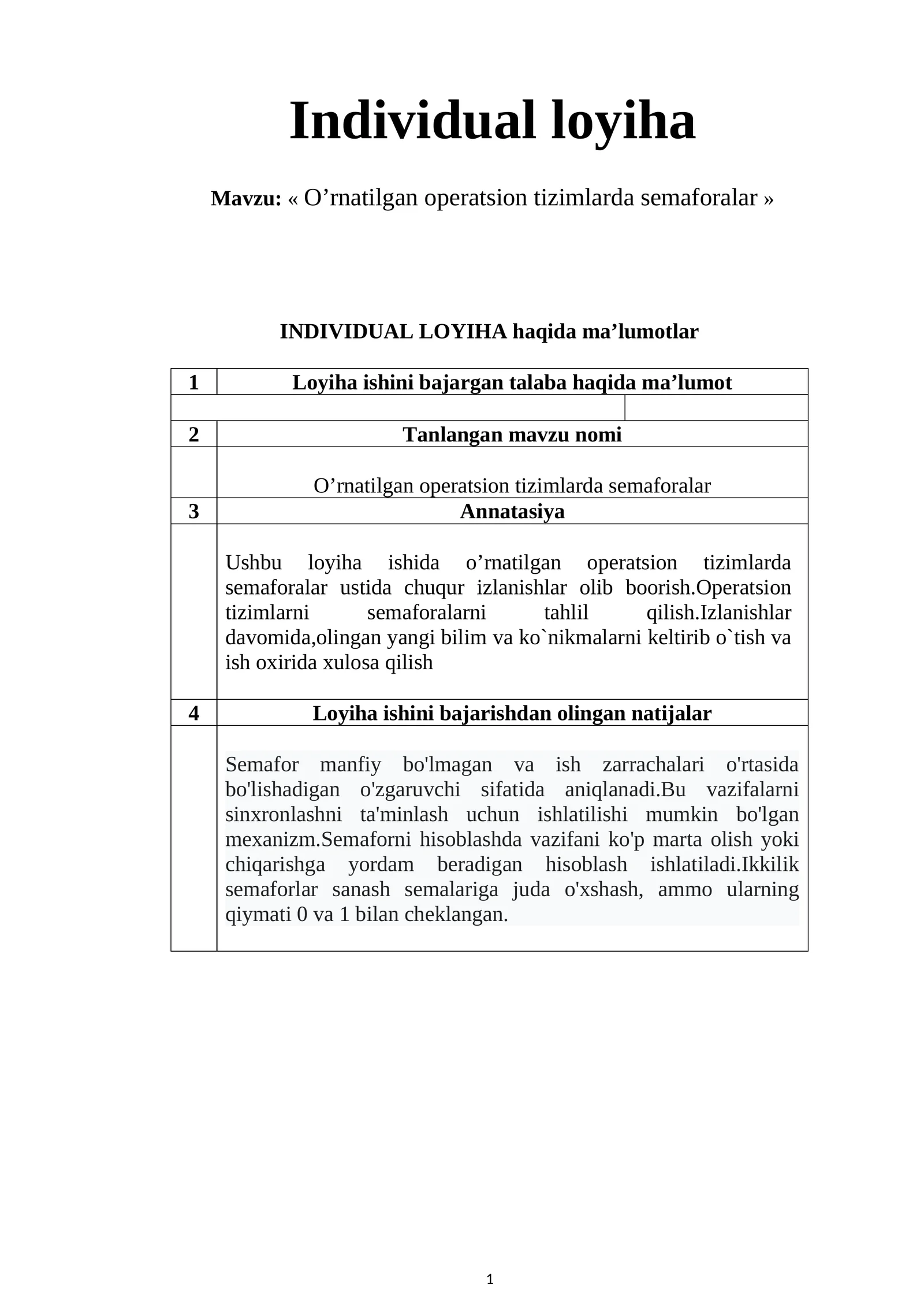O’rnatilgan operatsion tizimlarda semaforalar