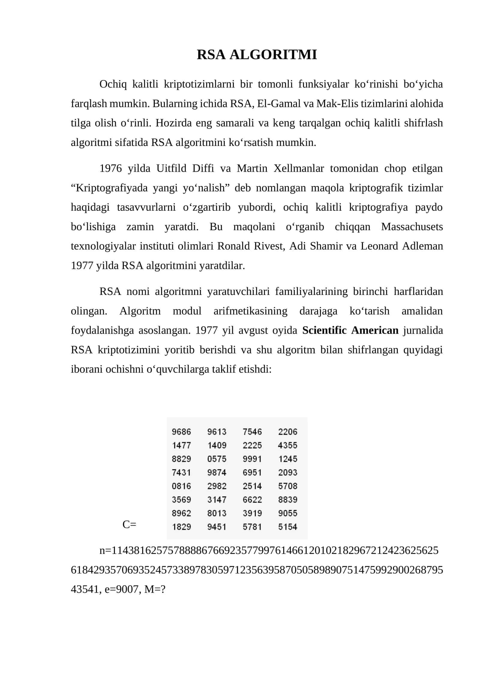 RSA ALGORITMI