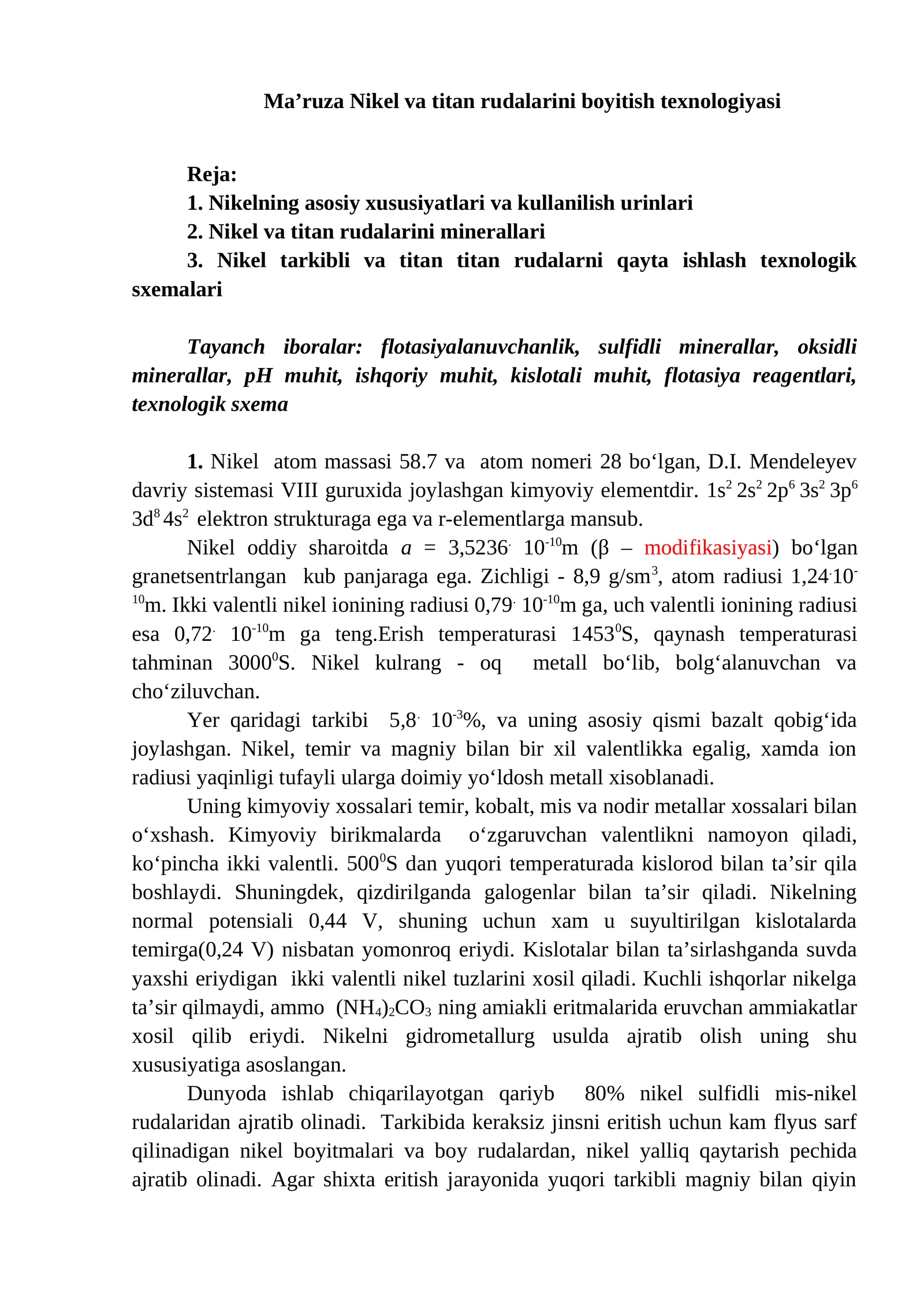 Nikel va Titan Rudalari Boyitish Texnologiyasi